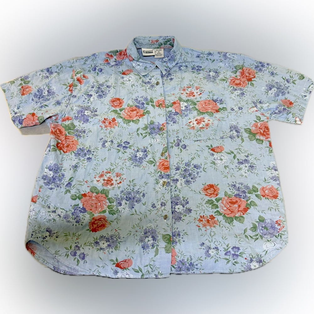 Vintage retro Capacity floral light blue casual men’s button down t shirt